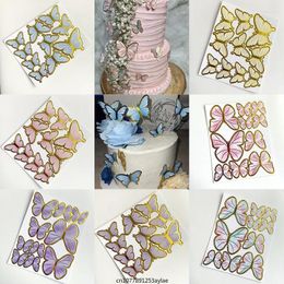 Party Supplies Gold Pink Purple Butterfly Cake Toppers Wedding Birthday Dessert Cupcake Decor 3D Material DIY Favors