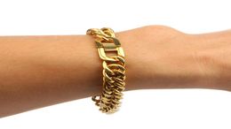 Fashion Mens Hip Hop Bracelets Jewelry Gold Miami Cuban Link Chain 12mm Stainless Steel Bracelet4464723