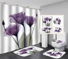 Tulips Lavender Hope Printed Waterproof Bath Shower Curtain Set NonSlip Carpet Mat Floor Toilet Cover Home Bathroom Bathmat Rug12575513