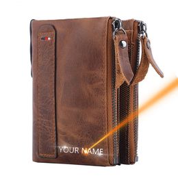 Men Wallets 100 Genuine Cow Leather Name Customised Short Card Holder Purse High Quality Brand Male Wallet 240429