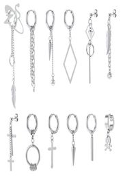 ZS 12PCS lot Punk Earrings Stainless Steel Hoop Earrings for Men Hip Hop Earring Jewelry Korean Ear Piercing Accessories 2208600132