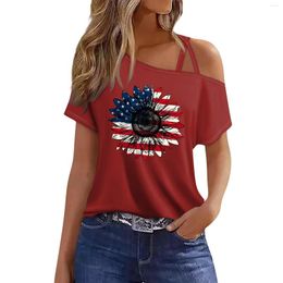 Women's T Shirts Fashion Casual Independence Day Print Sexy Cold Shoulder Short Sleeve T-Shirt Top Fashionable And Simple Clothing