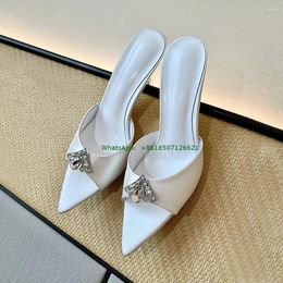 Dress Shoes Pointed Satin Rhinestone Peep Toe Slippers Women Summer Sexy High Heels Stiletto Sandals