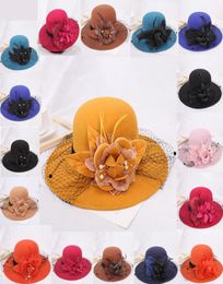 Stingy Brim Hats Lady Korean Wool Felt Flowers Hat Women Wide Top Autumn Winter Elegant Girls Hepburn Wind Party Cap Decoration9404284