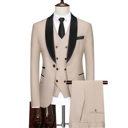 3 Pcs Suit Set Blazers Jacket Pants Fashion Mens Business Casual Boutique Single Breasted Dress Coat Trousers Vest 240430