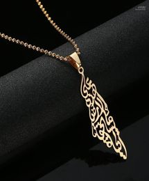Pendant Necklaces Trendy Jewelry Arabic Hollow Stainless Steel Palestine Israel Map For Men Women Chain Necklace8133209