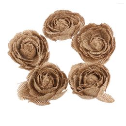 Decorative Flowers 5pcs Hessian Burlap Rose For Christmas Wedding Decorateation (Deep Brown)