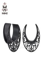 KUBOOZ Stainless Steel Notched Cutout Flower Pattern Ear Tunnels Plugs Body Piercing Jewellery Earring Gauges Stretchers Expanders W1549939