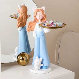Decorative Objects Figurines Rabbit Maid Sculpture Lovely Storage Place Furniture Living Room TV Cabinet Home Decoration Girl Statue Art Gift Home Decor T240505