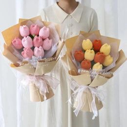 Decorative Flowers 1 PCS Long Life Knited Flower Delicate Beautiful Fake Tulip Bouquet Creative Pure Hand-woven Simulate