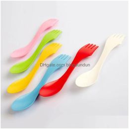 Other Kitchen Dining Bar Plastic Portable Spoons Fork Travel Tableware Set Cam Cutlery 3 In 1 Knife Forks Scoop Household Tool 6Pcs/Se Dhz5F