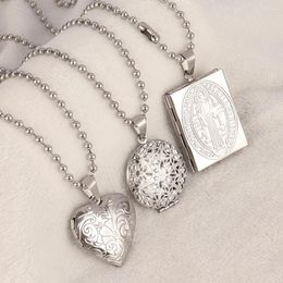 Pendant Necklaces Silver Colour Stainless Steel Heart Po Frame Choker Locket Necklace Women Memory Keepsake Jewellery Wholesale