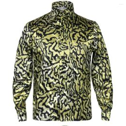 Men's Casual Shirts Shirt Men Disco Party Halloween Costume Stage Performance Male Summer Sequin Leopard Blouse Print Sexy Slim Spring 3Xl