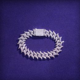 Rapper Jewelry Custom Heavy Thorn Cuban Link 18mm Moissanite Silver Bracelet for Men