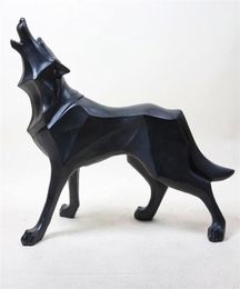 Resin Abstract Totem Wolf Dog Sculpture Figurine Craft Home Table Decoration Geometry Resin Wildlife Dog Figurine Craft3365375