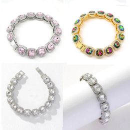 Link Bracelets 12mm Tennis Bracelet For Women Mens White Pink Colourful Square Stone Cluster Gift Wedding Jewellery Pulsera