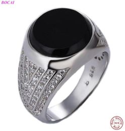 Cluster Rings BOCAI 925 Sterling Silver Ring For Men High End Luxury Bright Diamond Inlaid Black Agate Middle East Men039s Thai2551286
