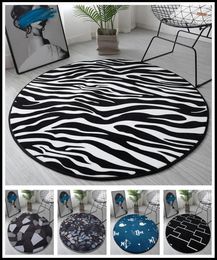 Carpets Black White Print Zebra Rug Round Chair Mats Anti-slip Kids Play Floormat Living Room Area Kitchen Bedroom Carpet Doormat