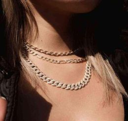 Hiphop Jewellery Necklace Bracelet 14k Gold Plated CZ Diamond Women Ice Out Cuban Link Chain284v1598211