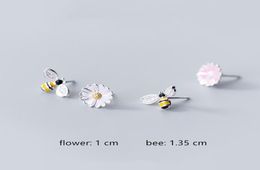 Mix Design 925 Sterling Silver Asymmetric Honey Bee Stud Earrings Rhinestone Sun Flower Earings For Women Girls Pendientes Jewelry2614513
