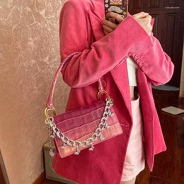 Shoulder Bags Women Gradient Colour Armpit Purse Fashion Thick Metal Chain For Shining Crystal Crossbody