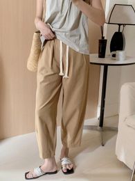 Women's Pants Khaki Ankle-length Women Casual Elastic Waist Trousers Spring Summer 2024