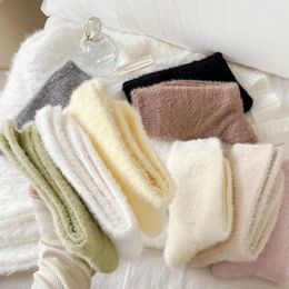 Women Socks Japanese Mink Hair Women's Solid Colour Autumn Winter Thick Warm Mid-tube Fluffy Soft Waxy Sleeping Floor