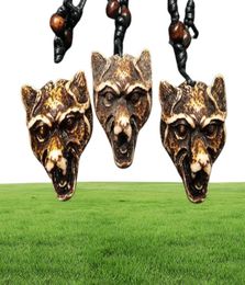 12 pcs Cool Yak Bone Powder Carved Wolf Head Pendant Necklace Choker Gift264U4308389