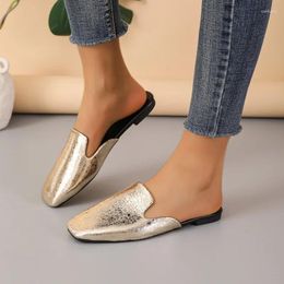 Slippers 2024 Summer Flat Shoes Women Closed Toe Square Female Light Slip On Outdoor Causal Slides Ladies Zapatos Mujer