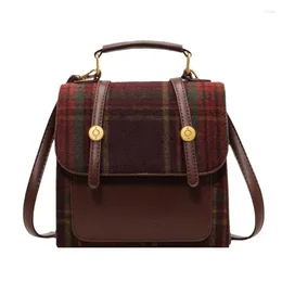 School Bags Woollen Cloth Backpack Women Shoulder Bag 2024 British Style College Crossbody Plaid