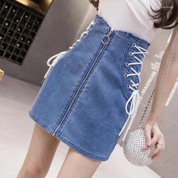 Skirts Ladies Summer Fashion High Waisted Bandage Mini Skirt Women Clothing Girls Casual Sexy Black Denim Female Clothes 8730 2