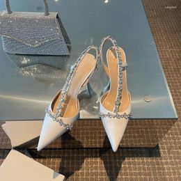 Dress Shoes Summer Style Fashionable Comfortable Casual Pointed Toe White High Heels Stiletto Heel Rhinestone Sandals Woman