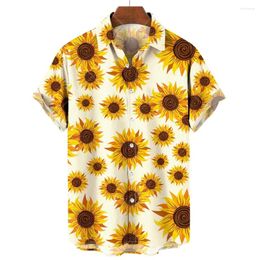 Men's Casual Shirts Sunshine Sunflower Print Hawaiian Beach Style Short-sleeved Shirt Loose Large Size 2024