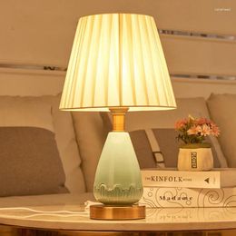 Table Lamps Retro Light Luxury Pleated Lampshade Decoration Ceramic Bedroom Bedside Living Room Study E27 Bulb Desk