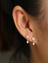 minimal minimalist delicate flower cz drop earring cute lovely girl women gift beautiful small studs cz charms new arrived8128799