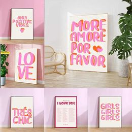 rs Maximalist More Amor Por Favor Color compromise Pink Love Girl Quote Wall Art Canvas Painting Poster for Living Room Decoration J240505