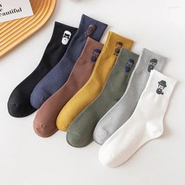 Women Socks Unisex Trendy Head Embroidery All-match Breathable And Sweat-absorbent High-quality Cotton Mid-high Tube Men's