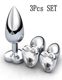 3pcsSet HeartShaped Crystal Anal Plug Large Medium And Small Stainless Steel Butt Plugs Anal Stimulator Prostate Massager Sex To5874967