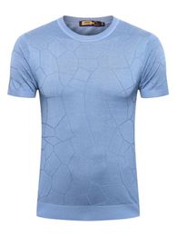 Men T Shirts Summer Silk zilli Elastic Round Neck Casual Short Sleeve T-shirts multi Colours