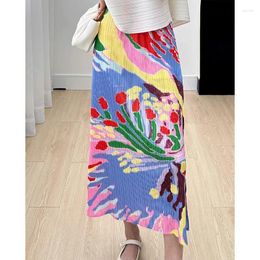 Skirts Women's Pleated Skirt Spring Summer Printed Fit Fashion Casual Versatile High Waist Pocket A-Type Hip Wrap