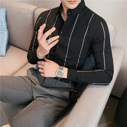 Men's Casual Shirts Plus Size 5XL-M High Quality Business Formal Striped Men Long Sleeve Slim Fit Tuxedo Social Club Clothing