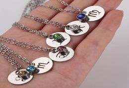 Fashion Smooth Stainless Steel Zodiac Sign 12 Constellation Pendant Necklaces Lucky Birthstone Necklace For Women Party Gift Chain9591205