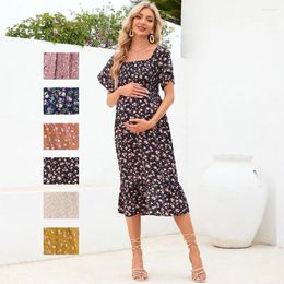 Party Dresses Women's Chiffon Maternity Summer Clothes For Pregnant Women Fragmented Flower Printing Short Sleeve Long Dress