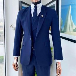 Men's Suits STEVDITG Blue For Men Blazer Single Breasted Notched Lapel Skinny Full Set Formal Wedding 3 Piece Jacket Pants Vest Slim