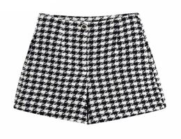 TRAF Women Fashion Houndstooth Tweed Bermuda Shorts Vintage High Waist Zipper Fly Female Short Pants Mujer 2204014625227