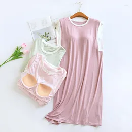 Women's Sleepwear Summer Nightdress Loose Home Clothes Sleeveless Thin Bra-free Pajamas Women Chest Pad Nightgowns Viscose Sleep Dress