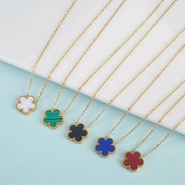 Pendant Necklaces Double Sided Hot Selling 15mm Plant Five Leaf Flower Plum Blossom Necklace For Womens Stainless Steel Clover H240504