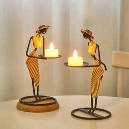 Candle Holders Iron Candle Holder Home Decoration Retro Figure Sculpture Exquisite Abstract Character Metal Candlestick for Bar Interior T240505