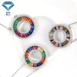 Pendant Necklaces Round Retro Necklace Simple Colourful Geometric Zircon XIAN Gems