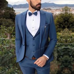 Men's Suits Style Blue Men Business Prom Formal Occasion Groom Groomsman Suit Wedding Party Male Tuxedos 3 Piece Set Blazer Vest Pants